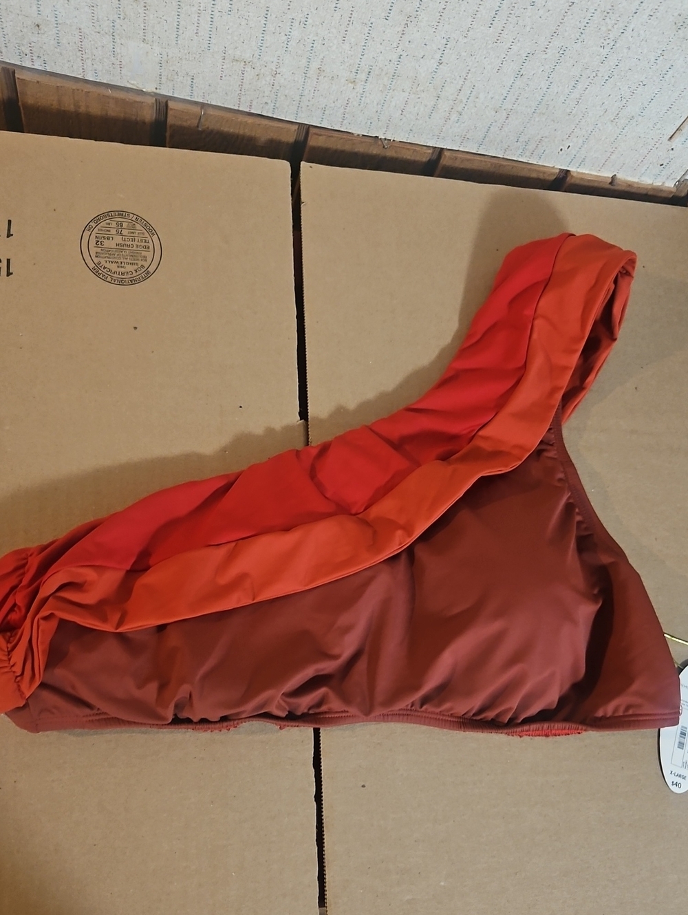 MYNAH one-shoulder bikini top: Red/orange/brown: New With Tags: Size XL